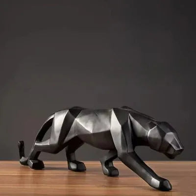 Geometric Panther Sculpture – Modern Abstract Resin Accent