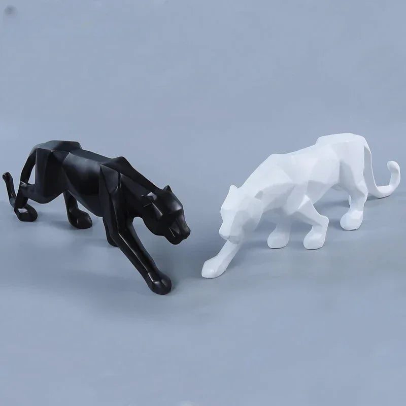 Geometric Panther Sculpture – Modern Abstract Resin Accent