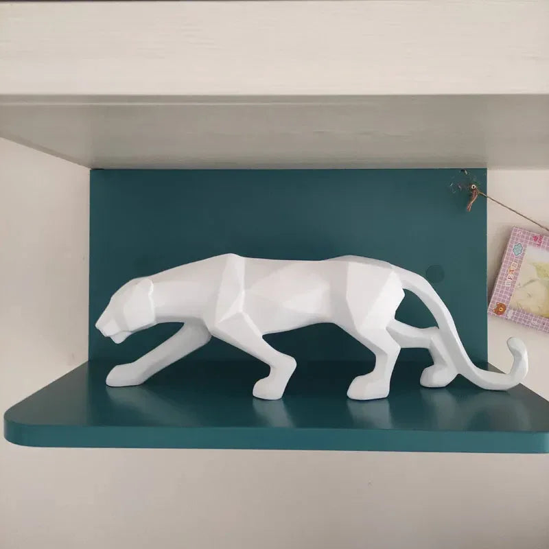 Geometric Panther Sculpture – Modern Abstract Resin Accent