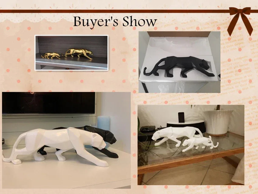 Geometric Panther Sculpture – Modern Abstract Resin Accent