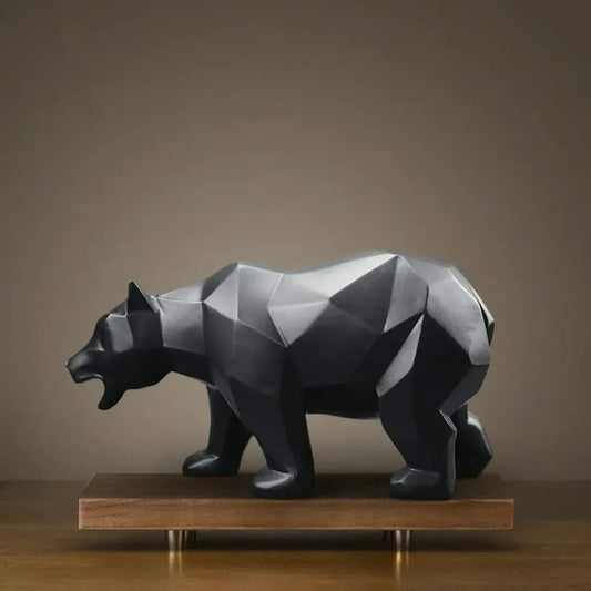 Modern Geometric Bear Sculpture – Nordic Resin Statue