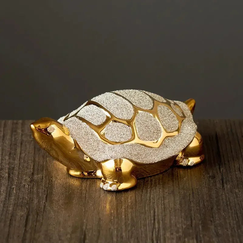 Gold-Plated Ceramic Fortune Turtle Lucky Money Figurine Home & Office