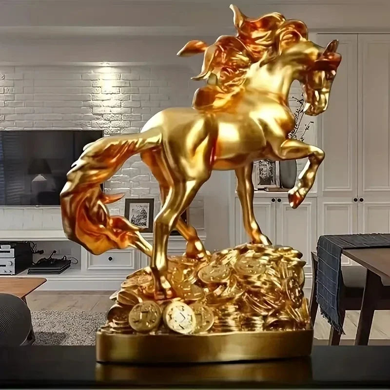 Horse Statue Decorative Art Wealth Prophecy Resin Sculpture for Home & Bar