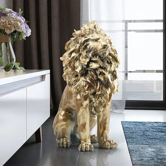 Golden Lion Statue - Large Luxury Resin Sculpture Indoor Floor Decor