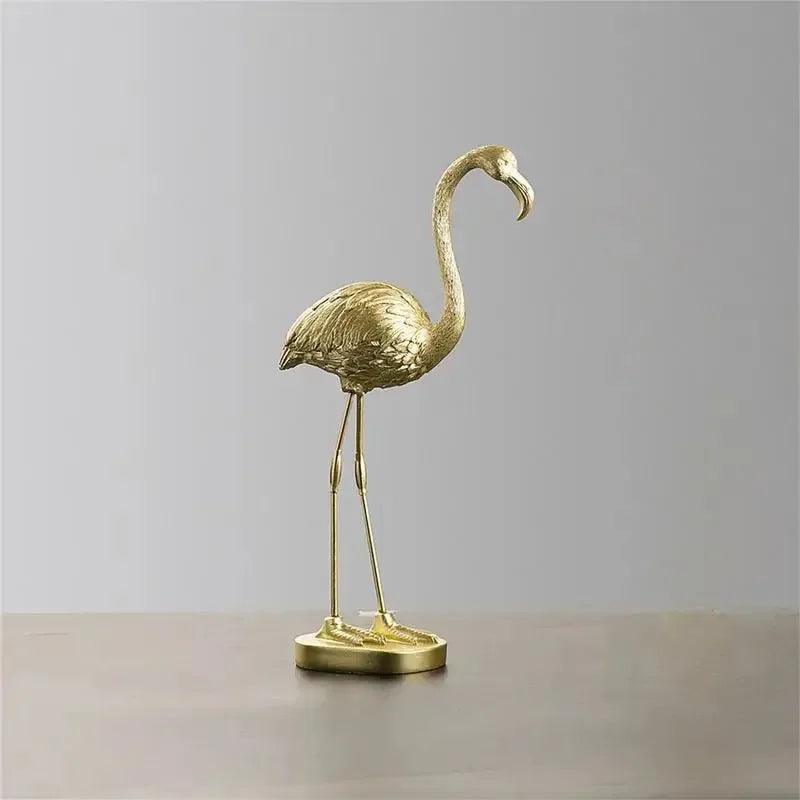 Golden Flamingo Resin Figurine Luxury Handmade Tabletop Sculpture Decor