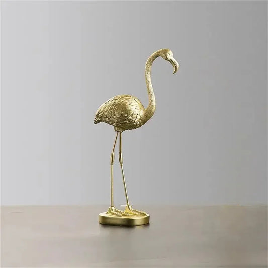 Golden Flamingo Resin Figurine Luxury Handmade Tabletop Sculpture Decor