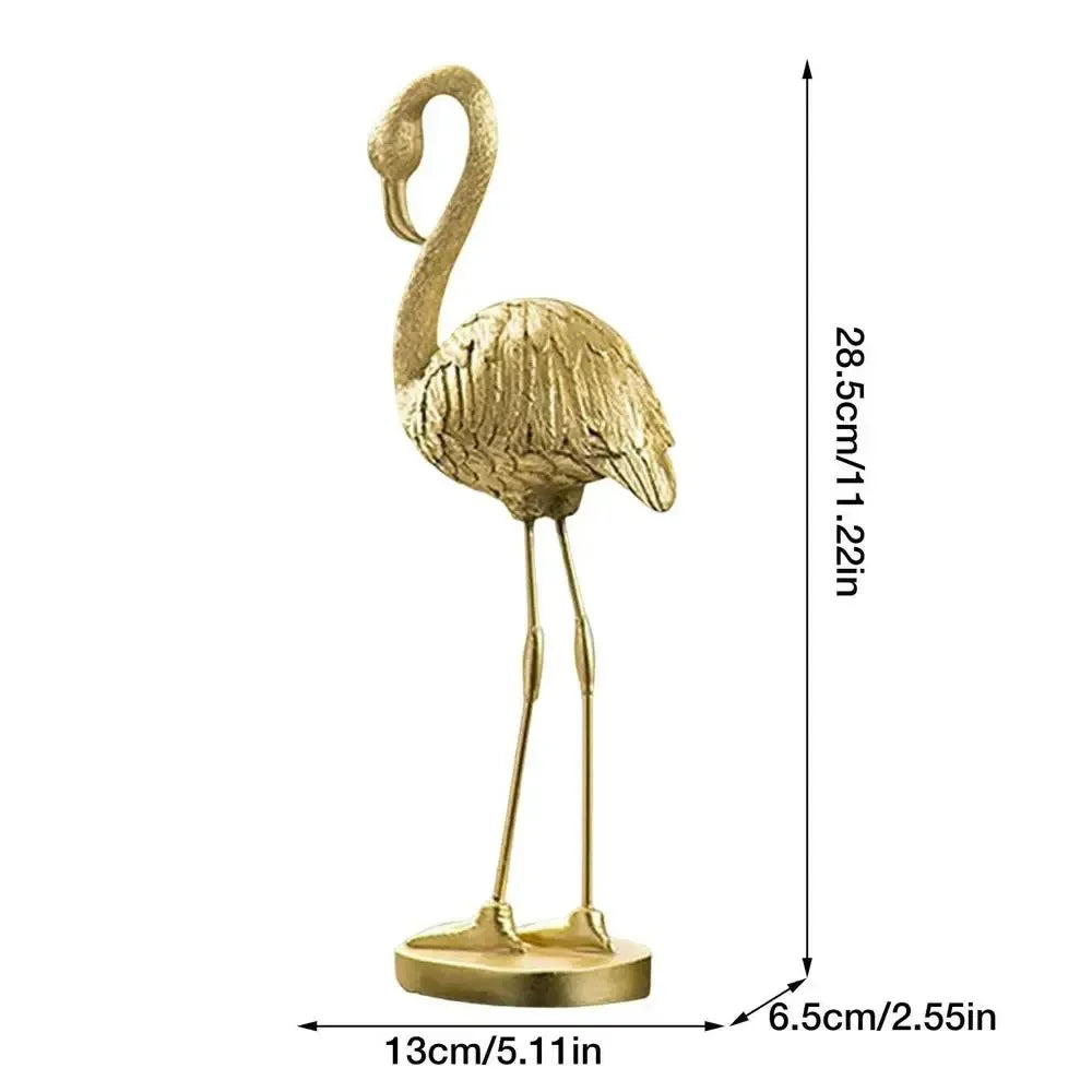 Golden Flamingo Resin Figurine Luxury Handmade Tabletop Sculpture Decor