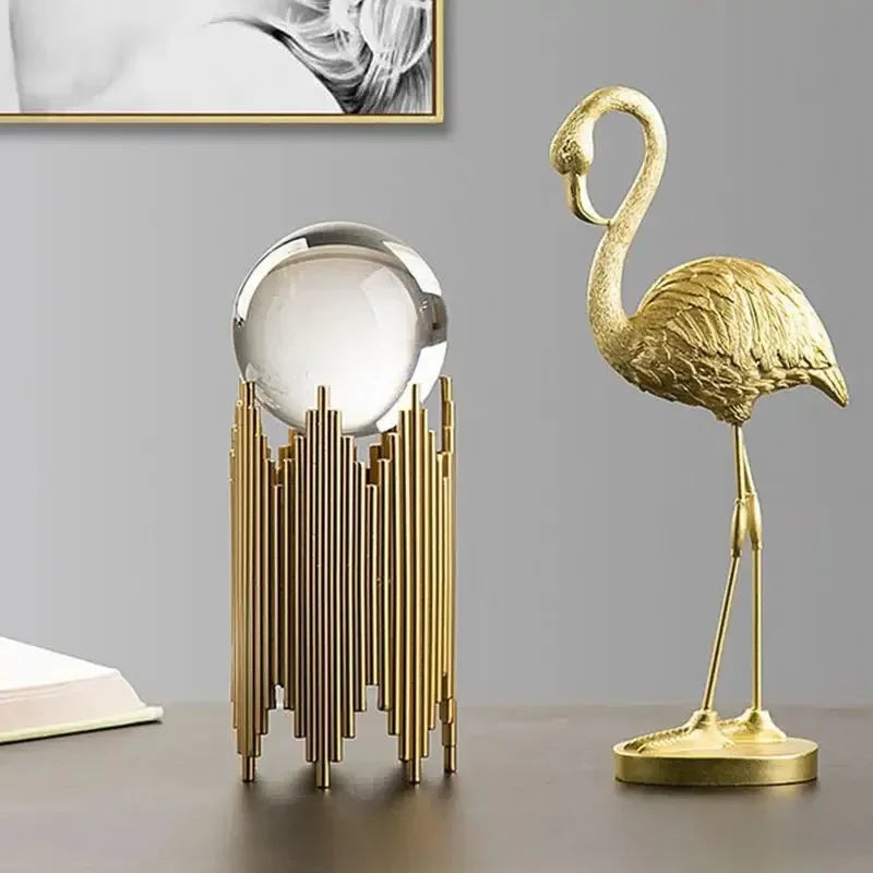 Golden Flamingo Resin Figurine Luxury Handmade Tabletop Sculpture Decor