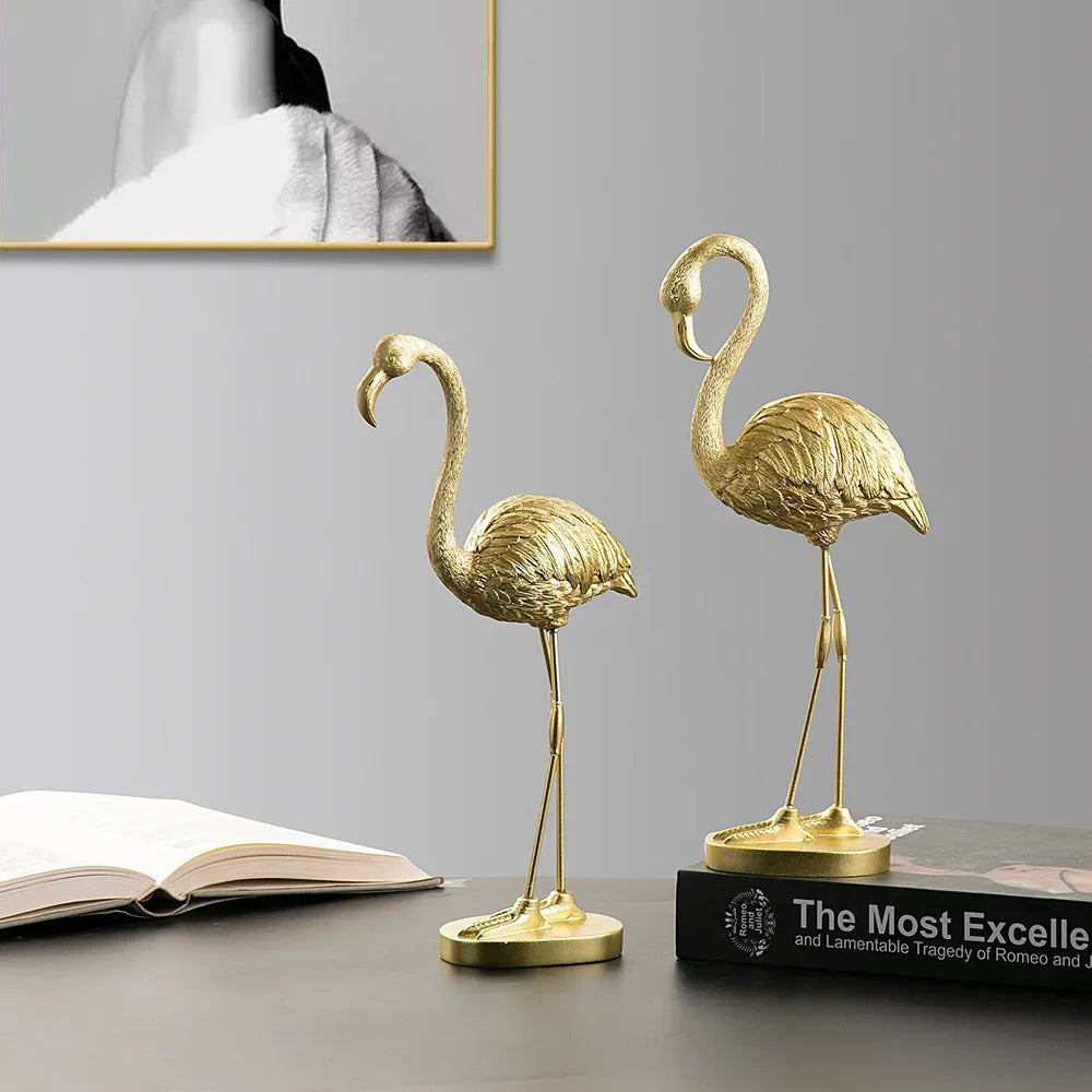 Golden Flamingo Resin Figurine Luxury Handmade Tabletop Sculpture Decor