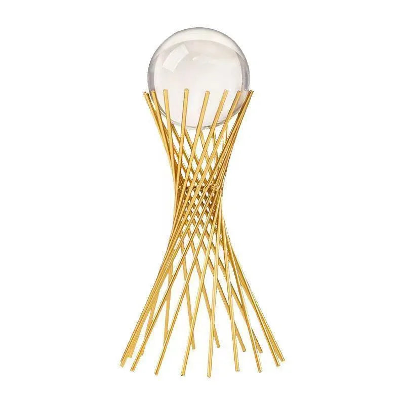 Golden Geometric Crystal Ball Statue Handmade Iron Desk Sculpture Decor