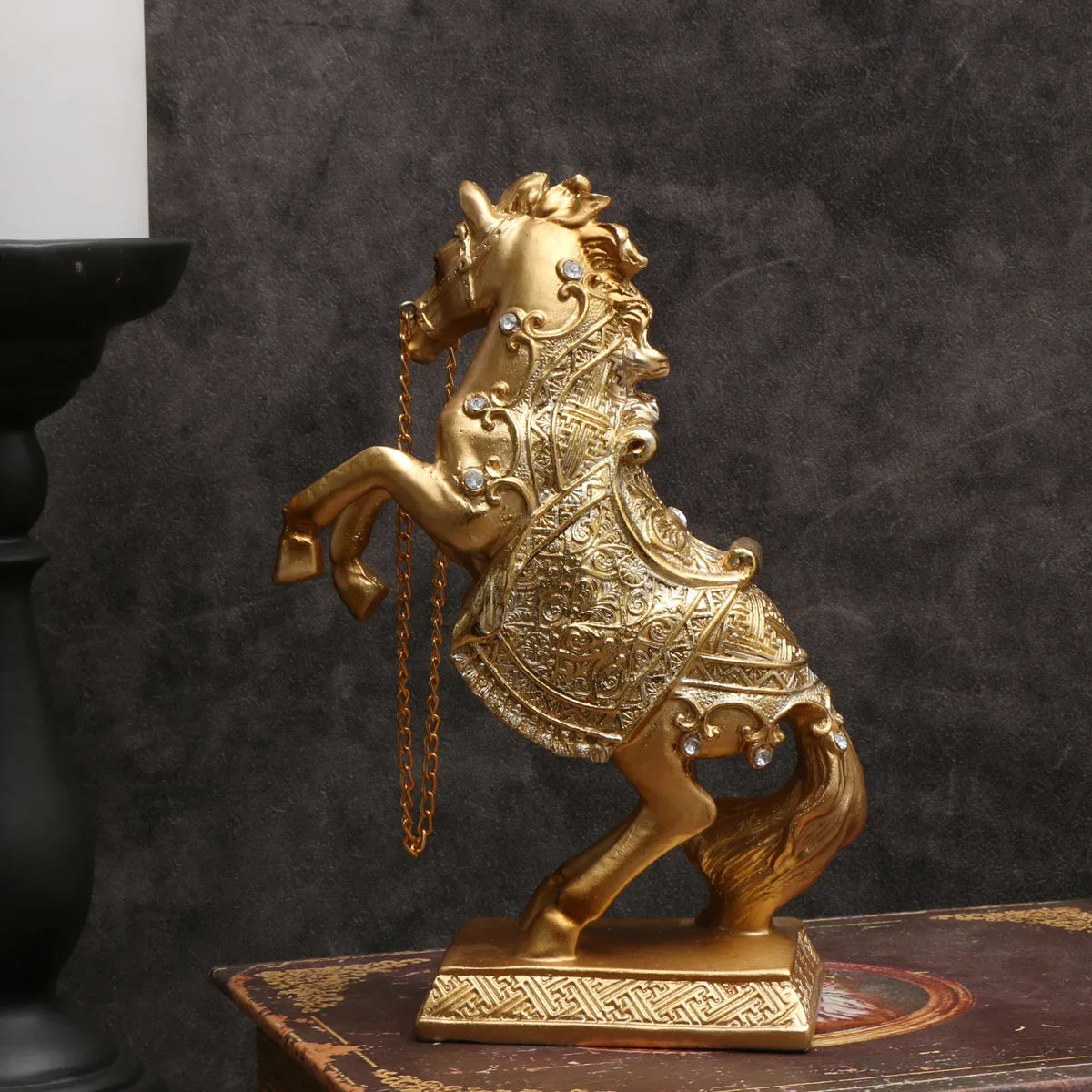 Elegant Golden Horse Statue Majestic Resin Sculpture for Office & Home Decor