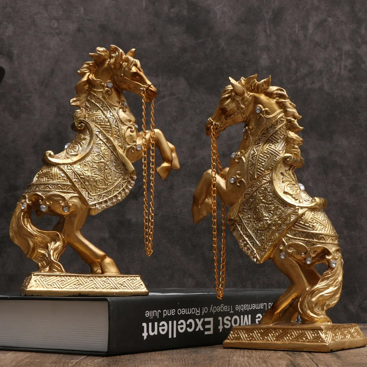 Elegant Golden Horse Statue Majestic Resin Sculpture for Office & Home Decor