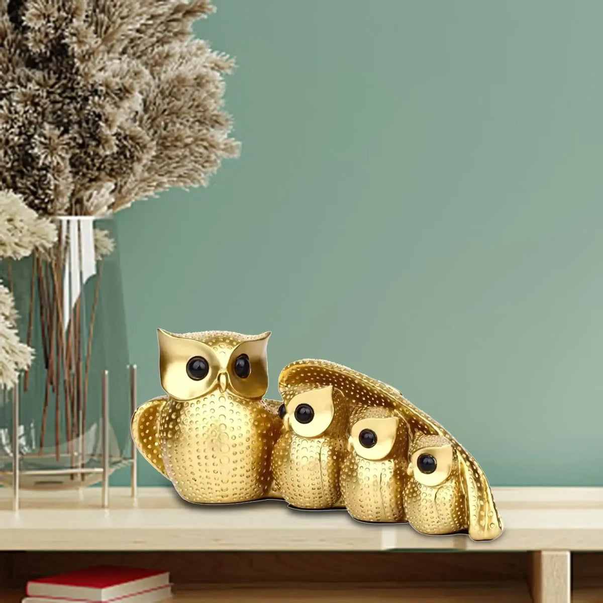 Golden Owl Family Statue – Decorative Owl Figurine Decor