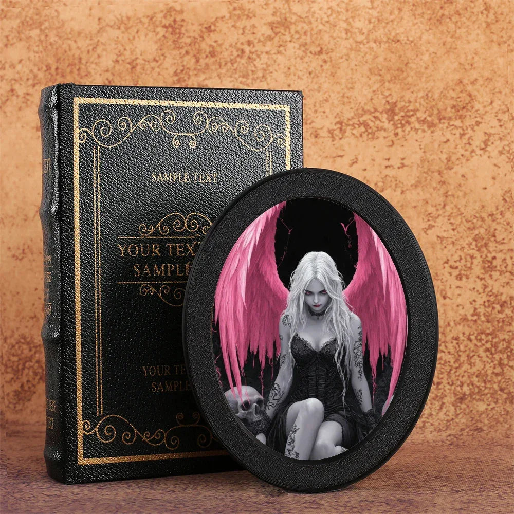 Gothic Oval Angel & Skull Ornament Dark-Style Tattoo Art Decor Piece