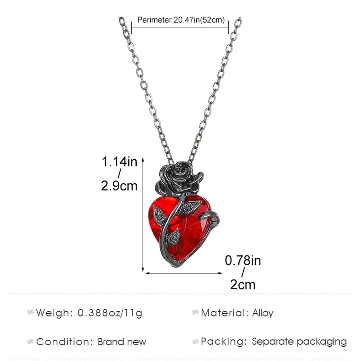 Gothic Rose Red Heart Necklace – Grunge Human Heart Pendant Jewelry