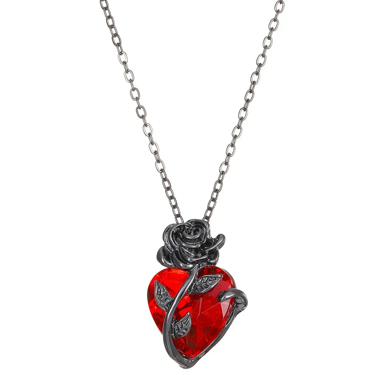Gothic Rose Red Heart Necklace – Grunge Human Heart Pendant Jewelry