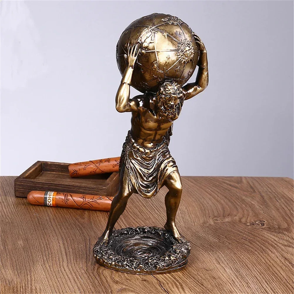 Greek Atlas Sculpture – Mythological Titan Resin Bronze Decor