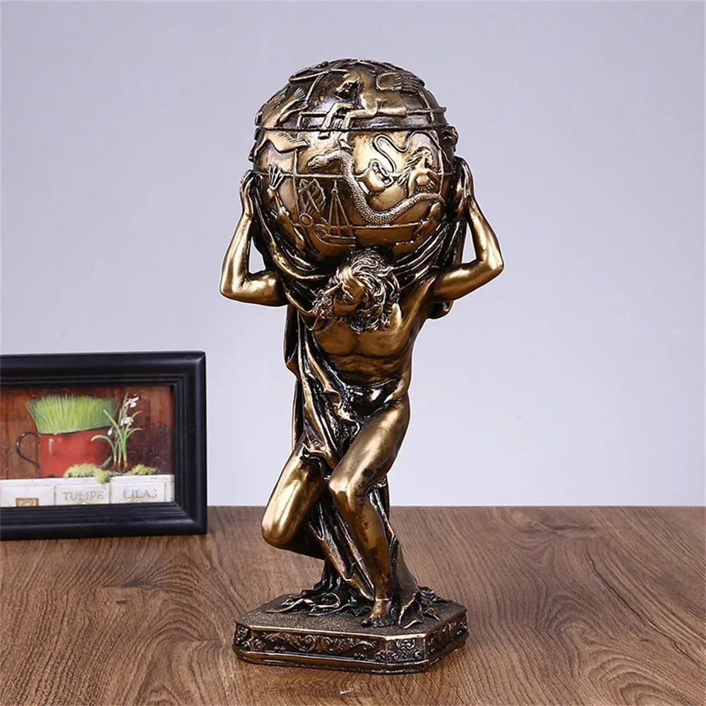 Greek Atlas Sculpture – Mythological Titan Resin Bronze Decor