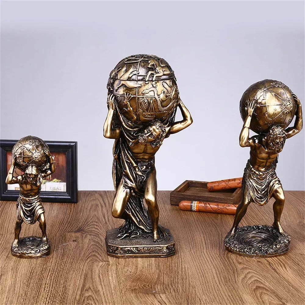 Greek Atlas Sculpture – Mythological Titan Resin Bronze Decor
