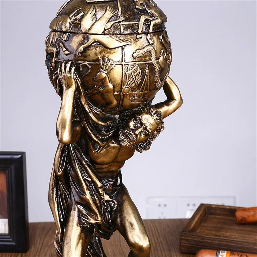 Greek Atlas Sculpture – Mythological Titan Resin Bronze Decor