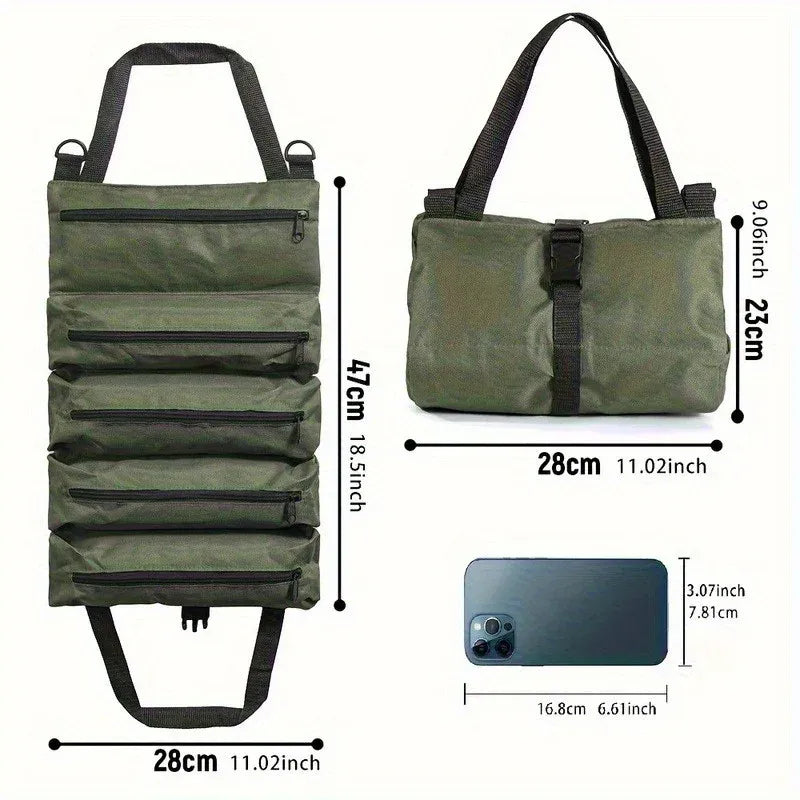 Professional Multi-Pocket Tool Roll-Up Bag Portable Hardware Organizer