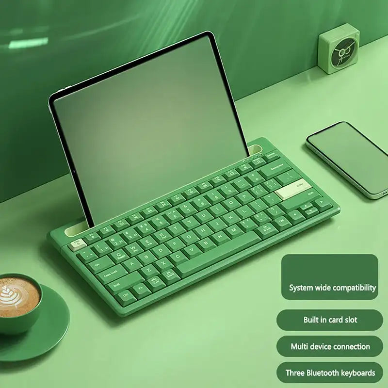 Wireless Bluetooth Keyboard with Built-In Phone & Tablet Stand