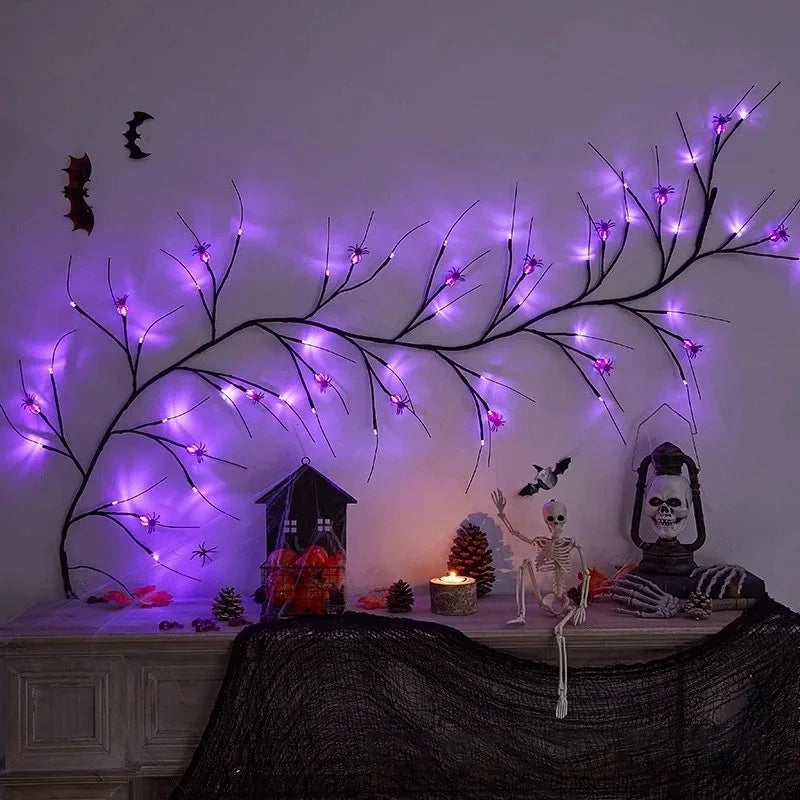 Halloween Willow Vine LED String Lights – Bat & Pumpkin Decor