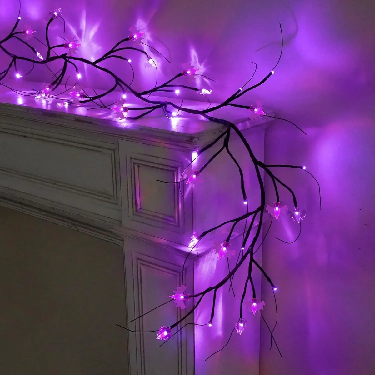Halloween Willow Vine LED String Lights – Bat & Pumpkin Decor