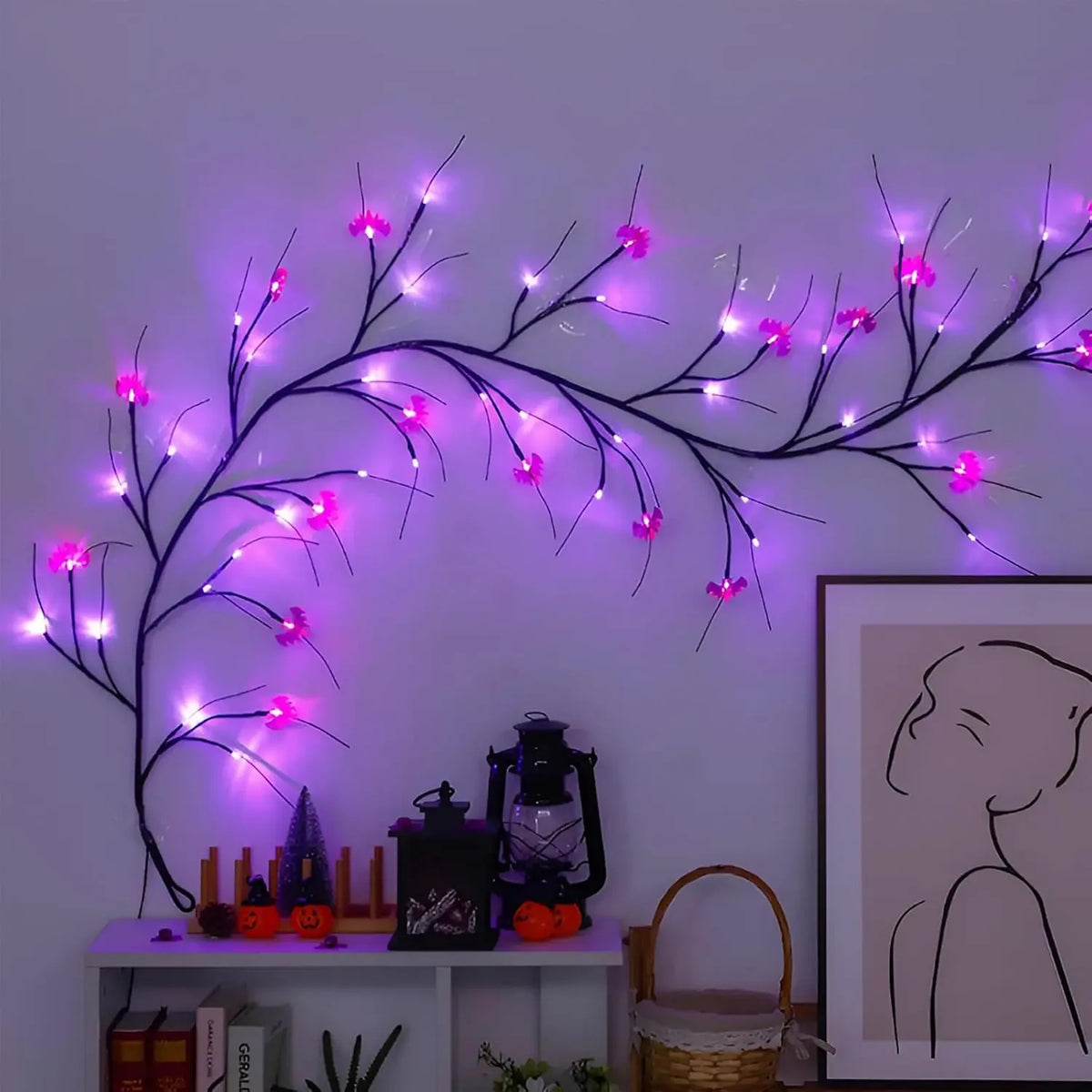Halloween Willow Vine LED String Lights – Bat & Pumpkin Decor