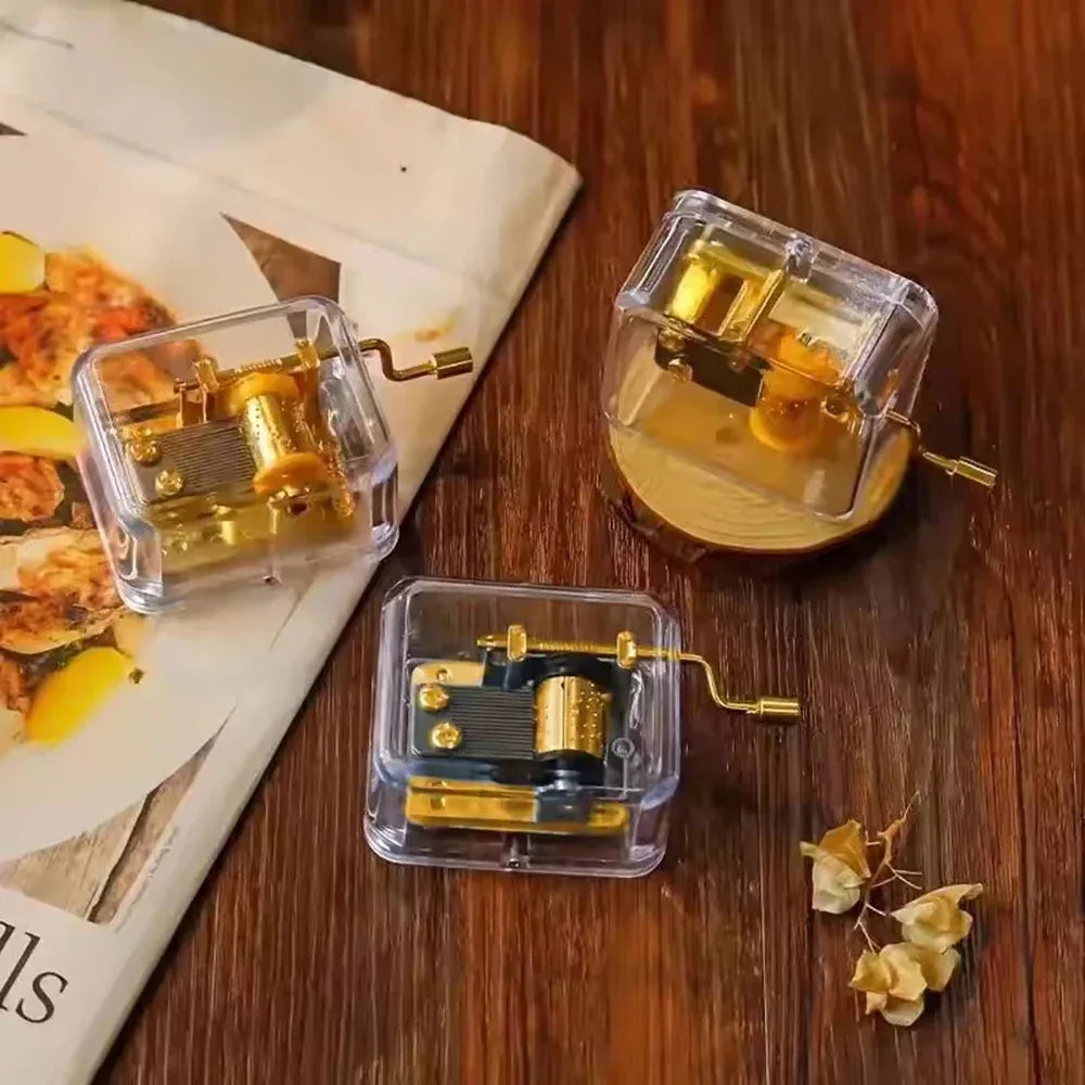 Gold-Plated Hand-Cranked Music Box – Interactive Mechanical Musical Gift