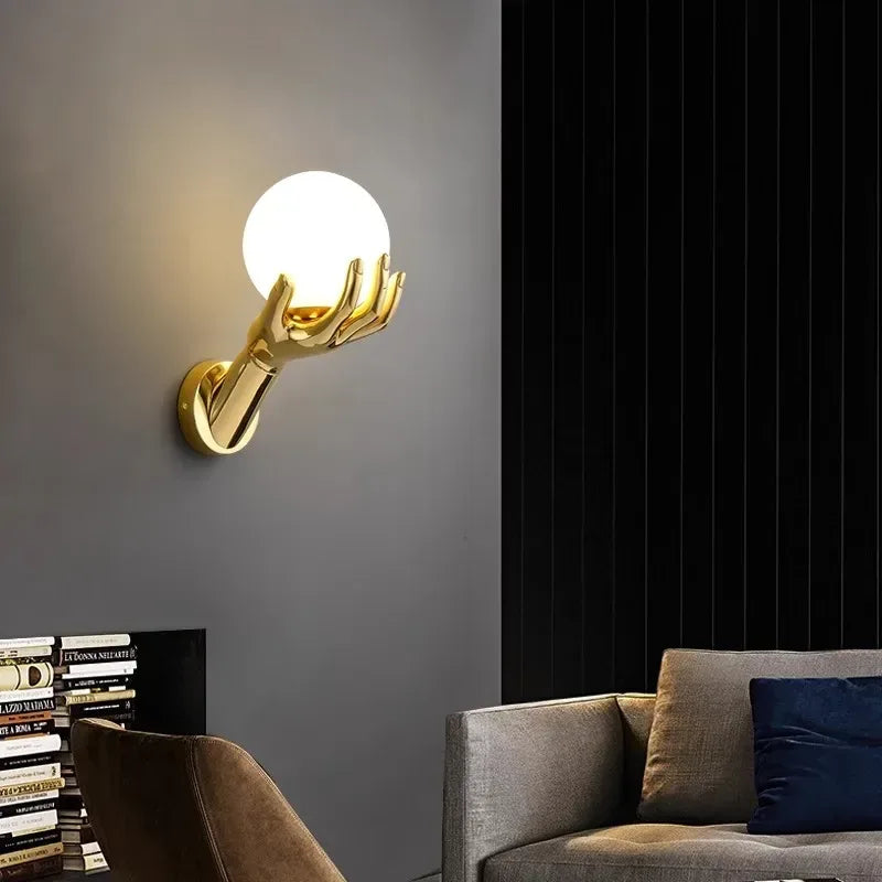 Creative Hand LED Wall Lamp – Resin Glass Bedside Light