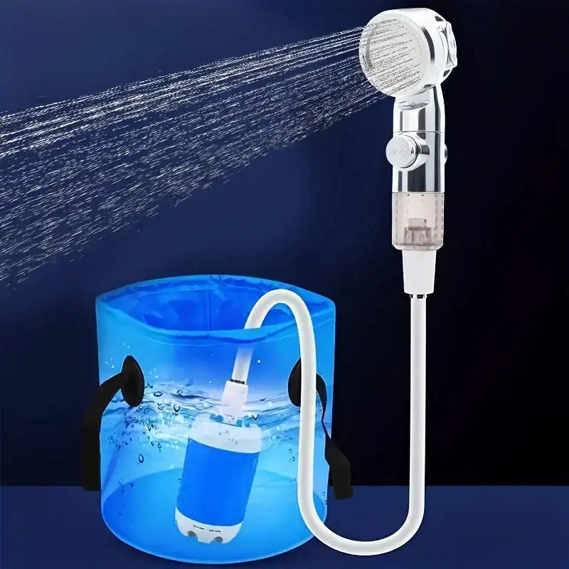 Portable Rechargeable Shower Head - USB Camping Shower with Bucket