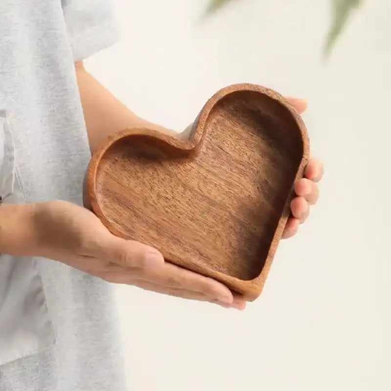 Heart Shaped Wooden Serving Tray - Walnut Dessert & Fruit Dish