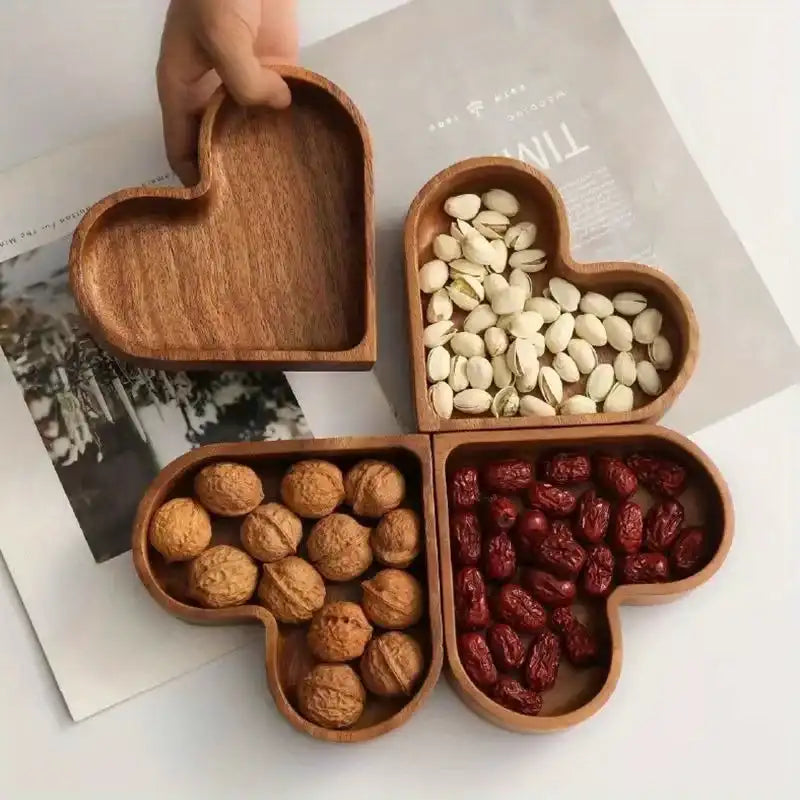 Heart Shaped Wooden Serving Tray - Walnut Dessert & Fruit Dish