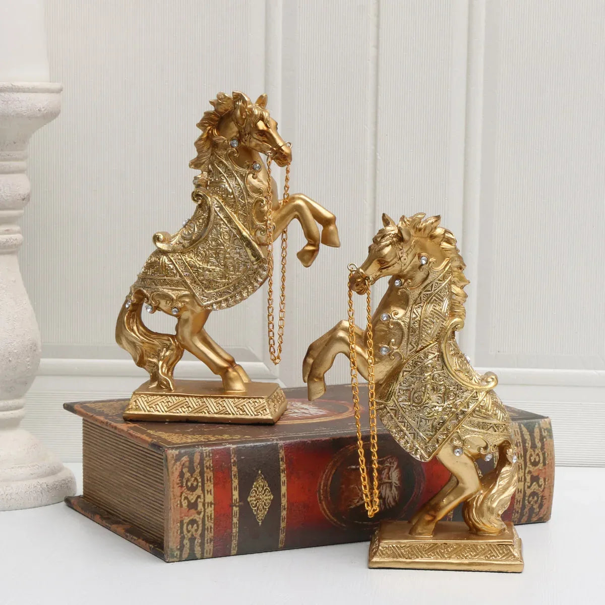 Elegant Golden Horse Statue Majestic Resin Sculpture for Office & Home Decor