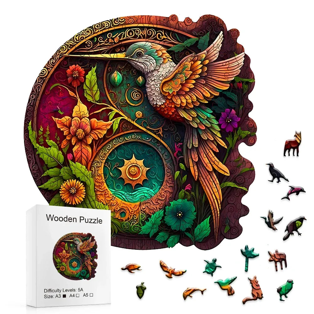 Hummingbird Disc Wooden Jigsaw Puzzle – Alien Shape Adult Challenge