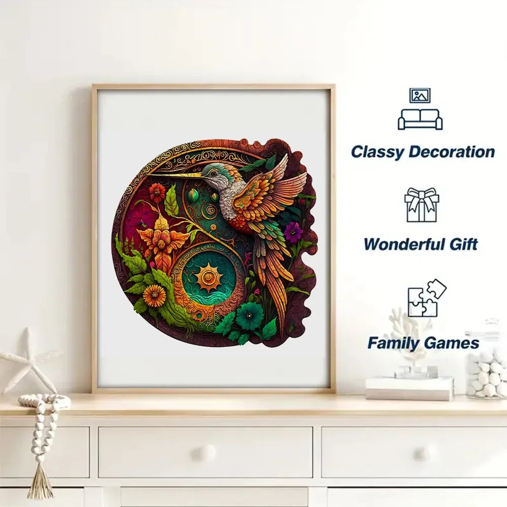Hummingbird Disc Wooden Jigsaw Puzzle – Alien Shape Adult Challenge