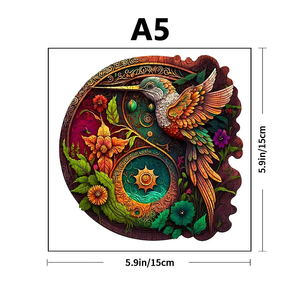Hummingbird Disc Wooden Jigsaw Puzzle – Alien Shape Adult Challenge