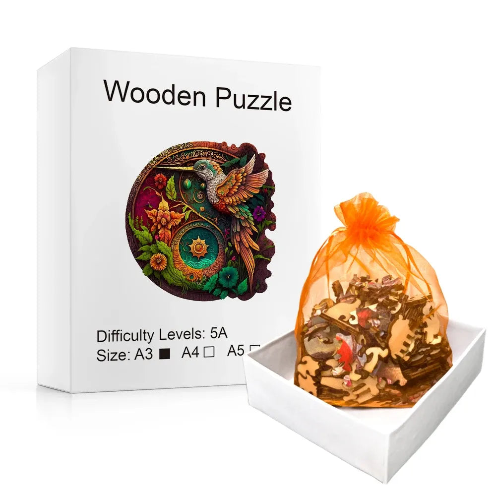 Hummingbird Disc Wooden Jigsaw Puzzle – Alien Shape Adult Challenge