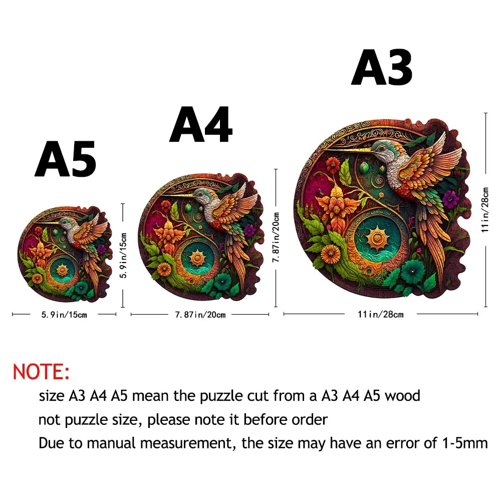 Hummingbird Disc Wooden Jigsaw Puzzle – Alien Shape Adult Challenge