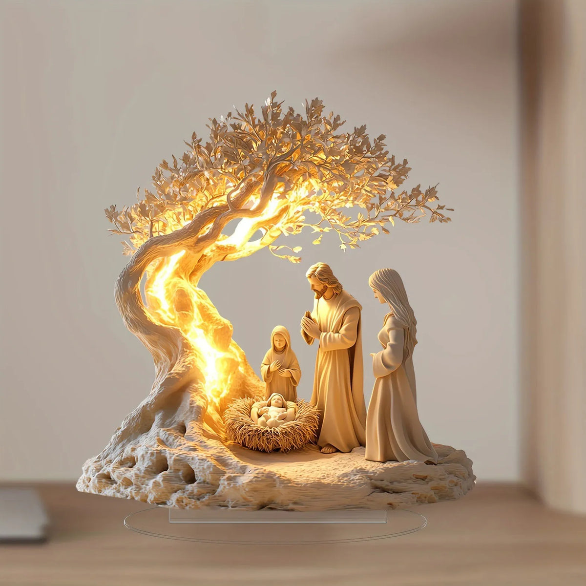 Jesus & Tree of Life Acrylic Statue – Holy Family Newborn Home Ornament