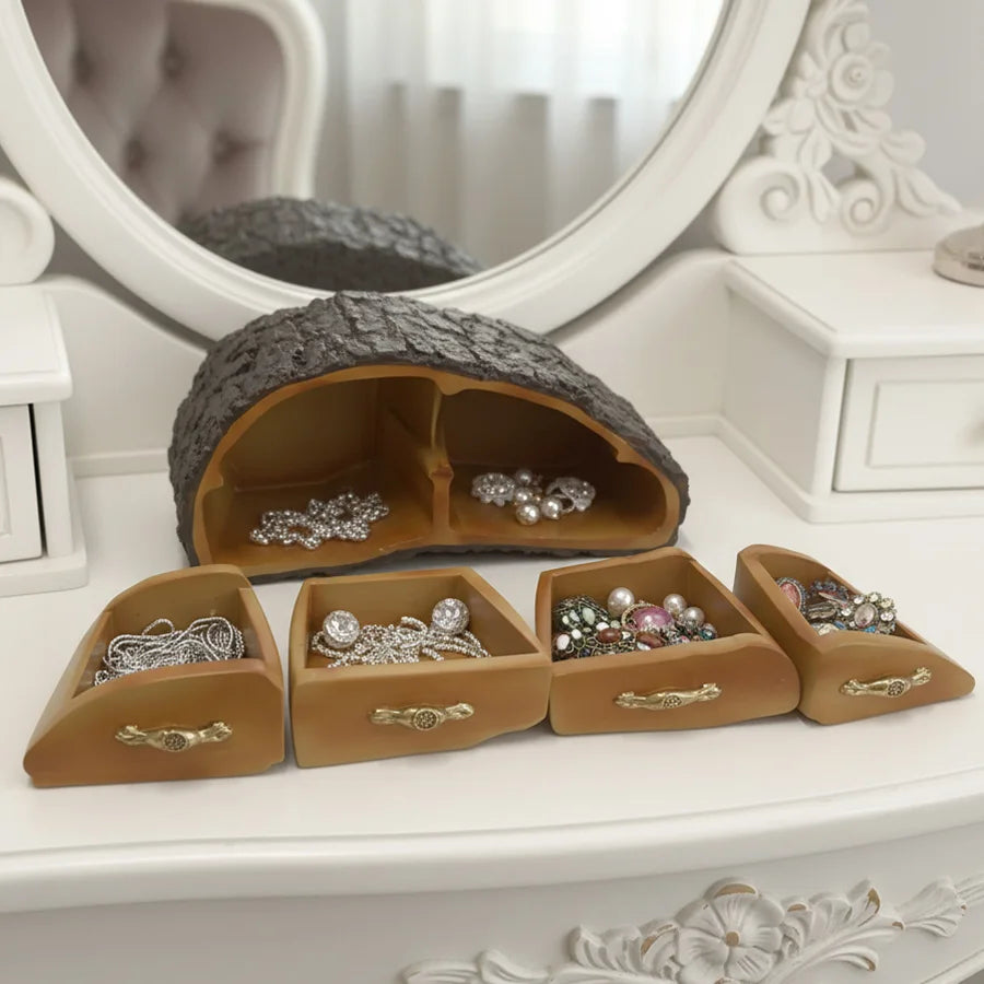 Tree Stump Jewelry Box – Rustic Resin Organizer with 4 Drawers