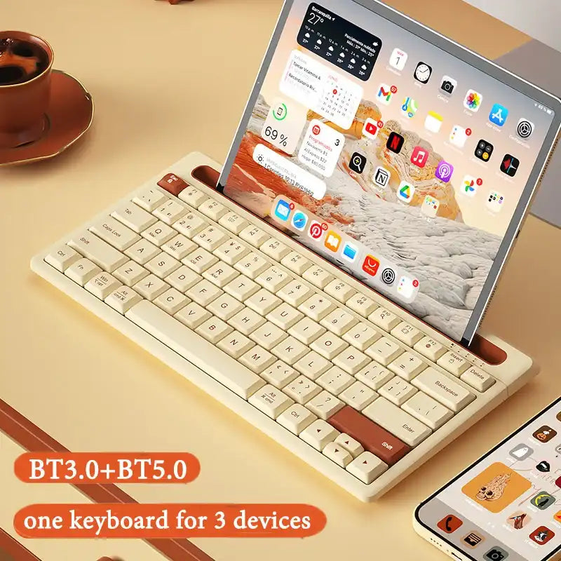 Wireless Bluetooth Keyboard with Built-In Phone & Tablet Stand
