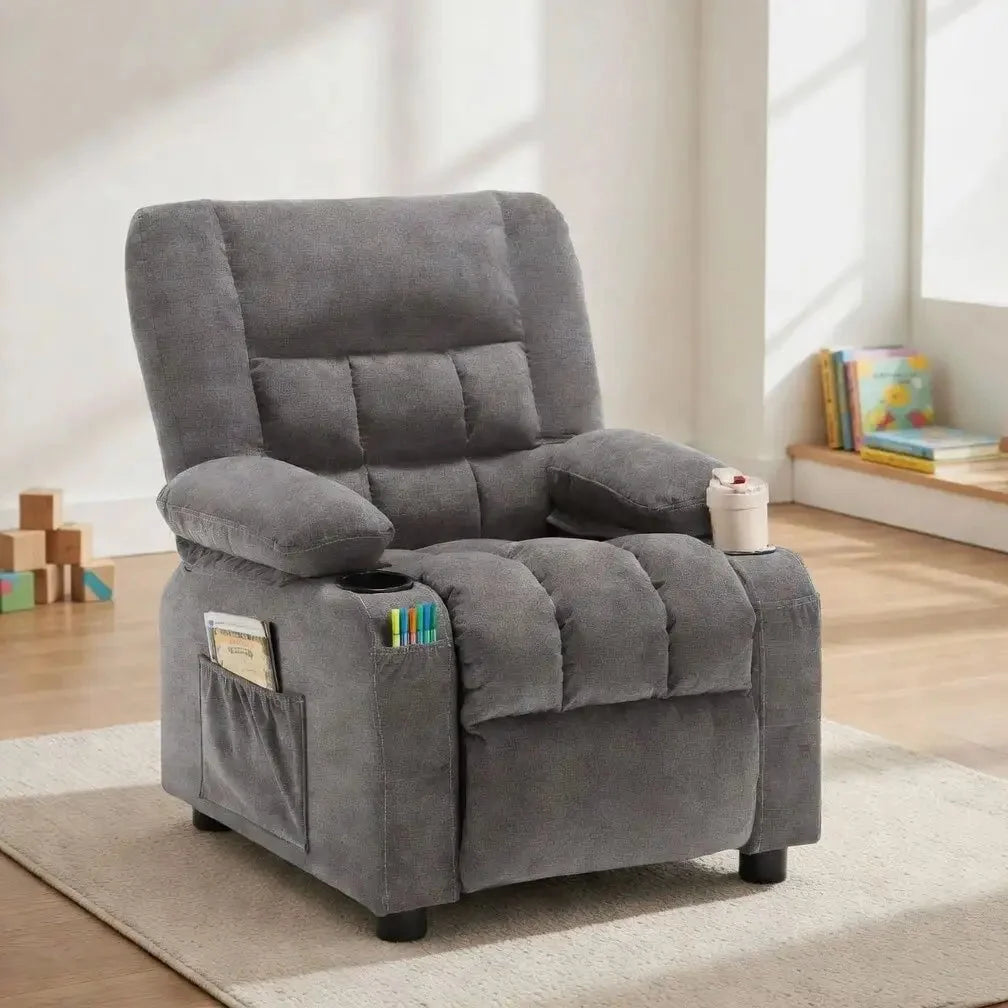 Kids Recliner Chair with Cup Holders Adjustable Footrest & Headrest