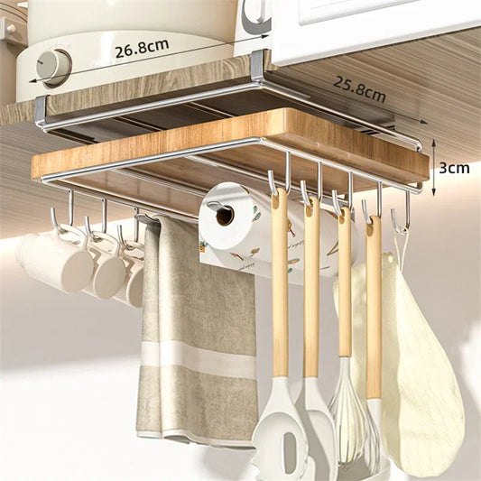 Stainless Steel Under-Cabinet Hanging Rack – Paper Towel & Cutting Board Holder