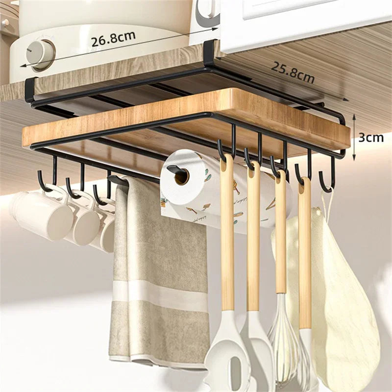 Stainless Steel Under-Cabinet Hanging Rack – Paper Towel & Cutting Board Holder