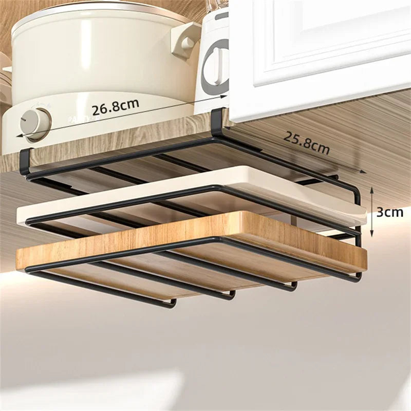 Stainless Steel Under-Cabinet Hanging Rack – Paper Towel & Cutting Board Holder