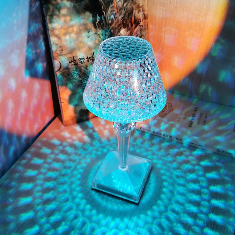 LED Diamond Crystal Table Lamp Touch Dimmable USB Rechargeable Night Light