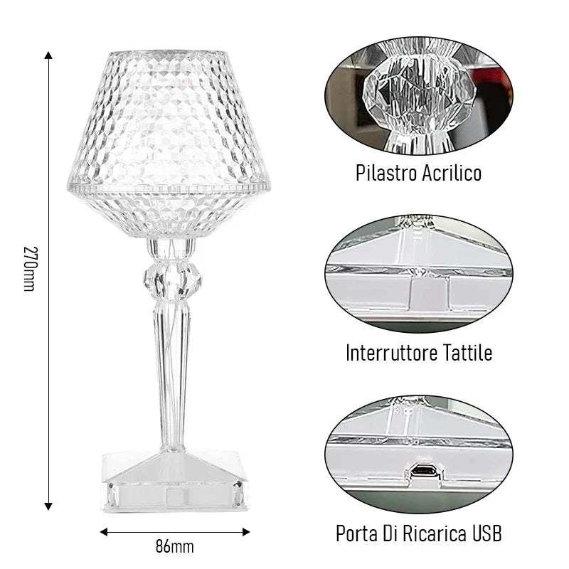 LED Diamond Crystal Table Lamp Touch Dimmable USB Rechargeable Night Light