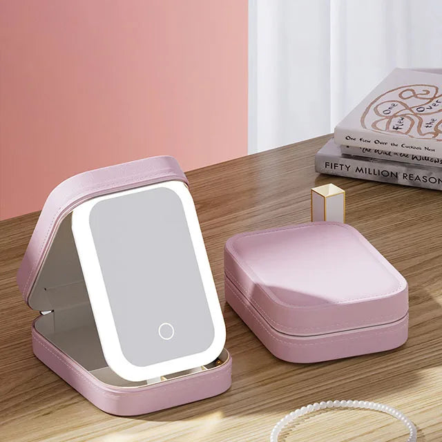 LED Makeup Bag with Mirror – PU Leather Cosmetic Travel Case